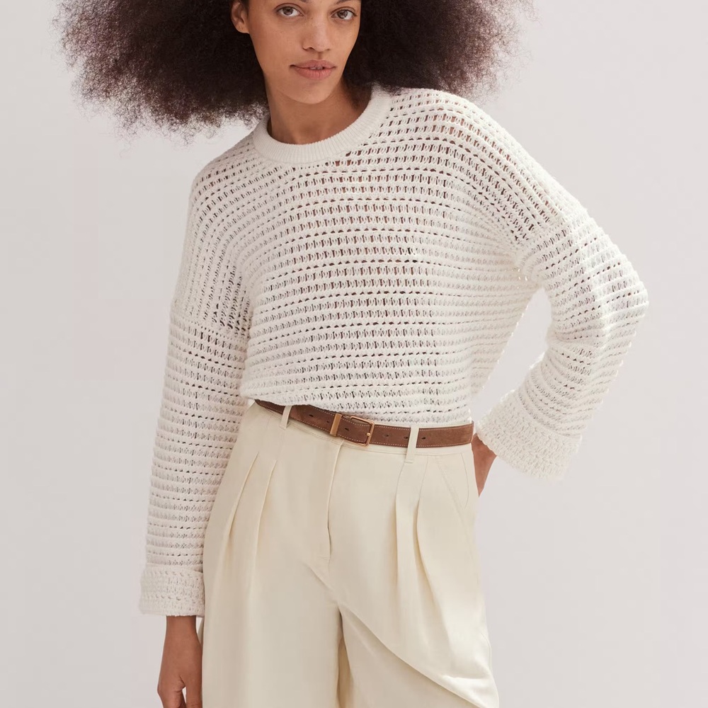 ME+EM chunky cotton open-stitch box cream sweater (size medium)